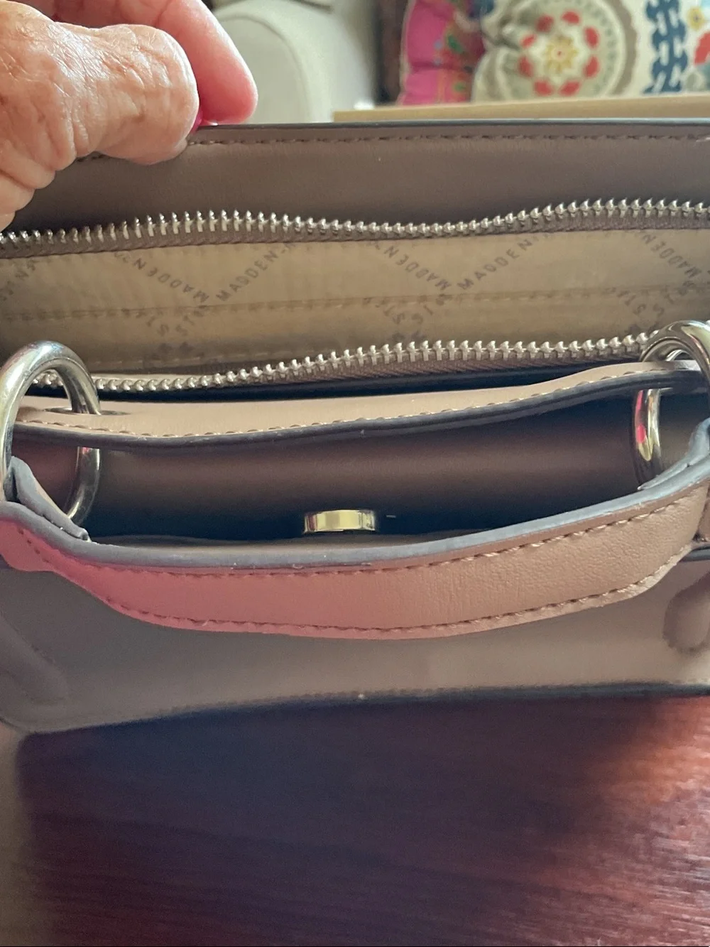 Steve Madden Taupe Messenger Bag with Adjustable Strap